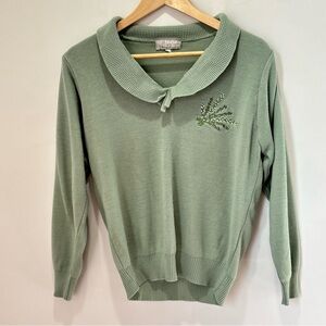 Vintage Moffat Woollens Women's Embroidered Green Sweater Size Small/Medium A23